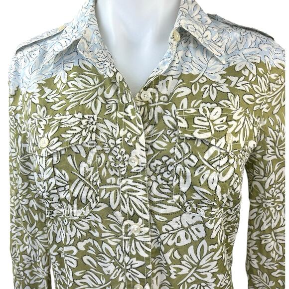Tory Burch Green Brown Blue Colorblock Floral Button Down Shirt Top Size 2 - Picture 3 of 4